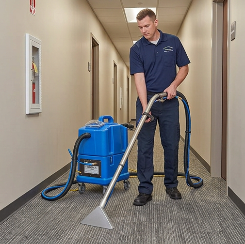 Carpet cleaning technician following a step-by-step process in Winnipeg